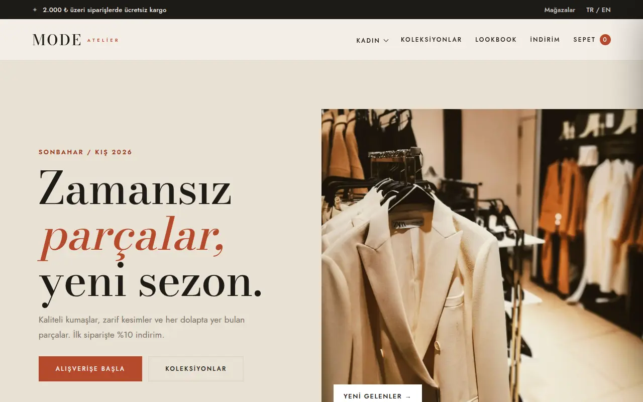 Giyim E-Ticaret Web Sitesi — Mode Atelier Moda Mağazası